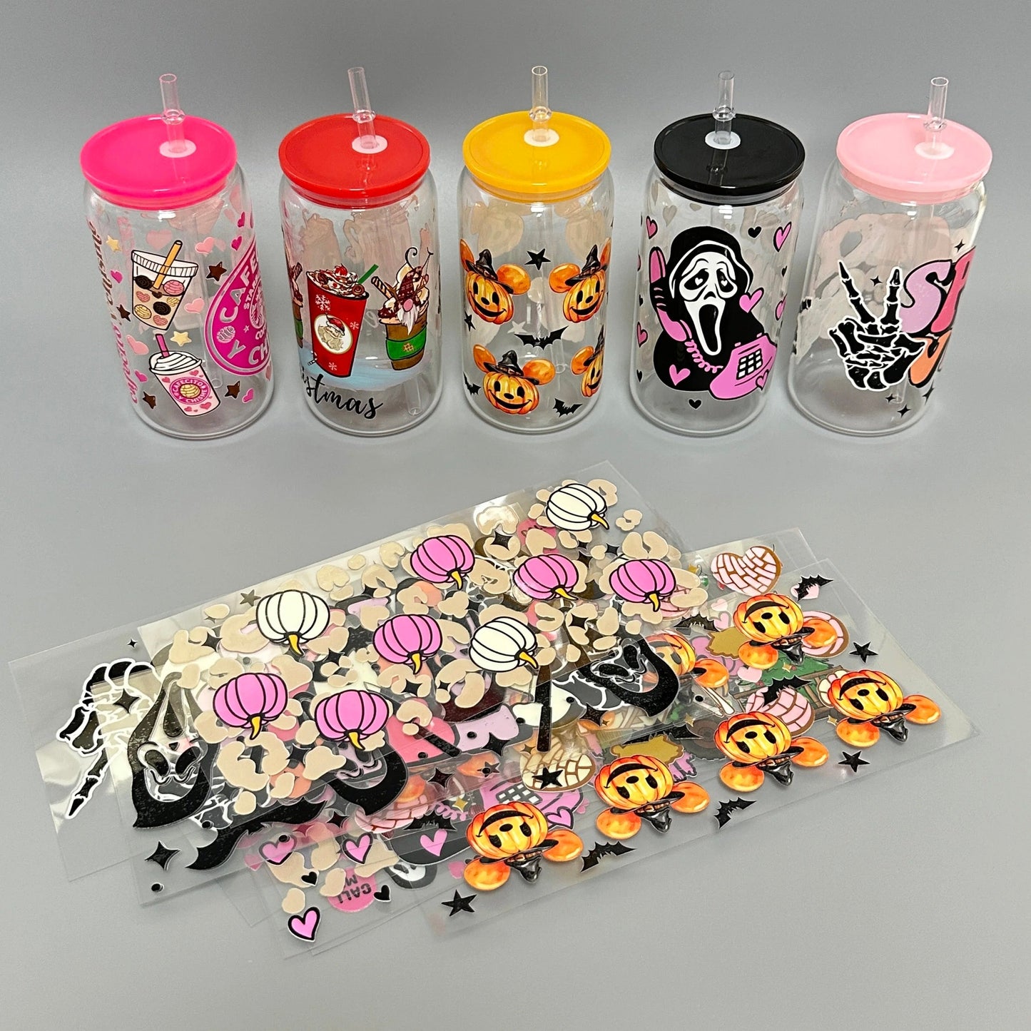 New Trend Double Side UV DTF Sticker Wraps for 16oz Glass Cans