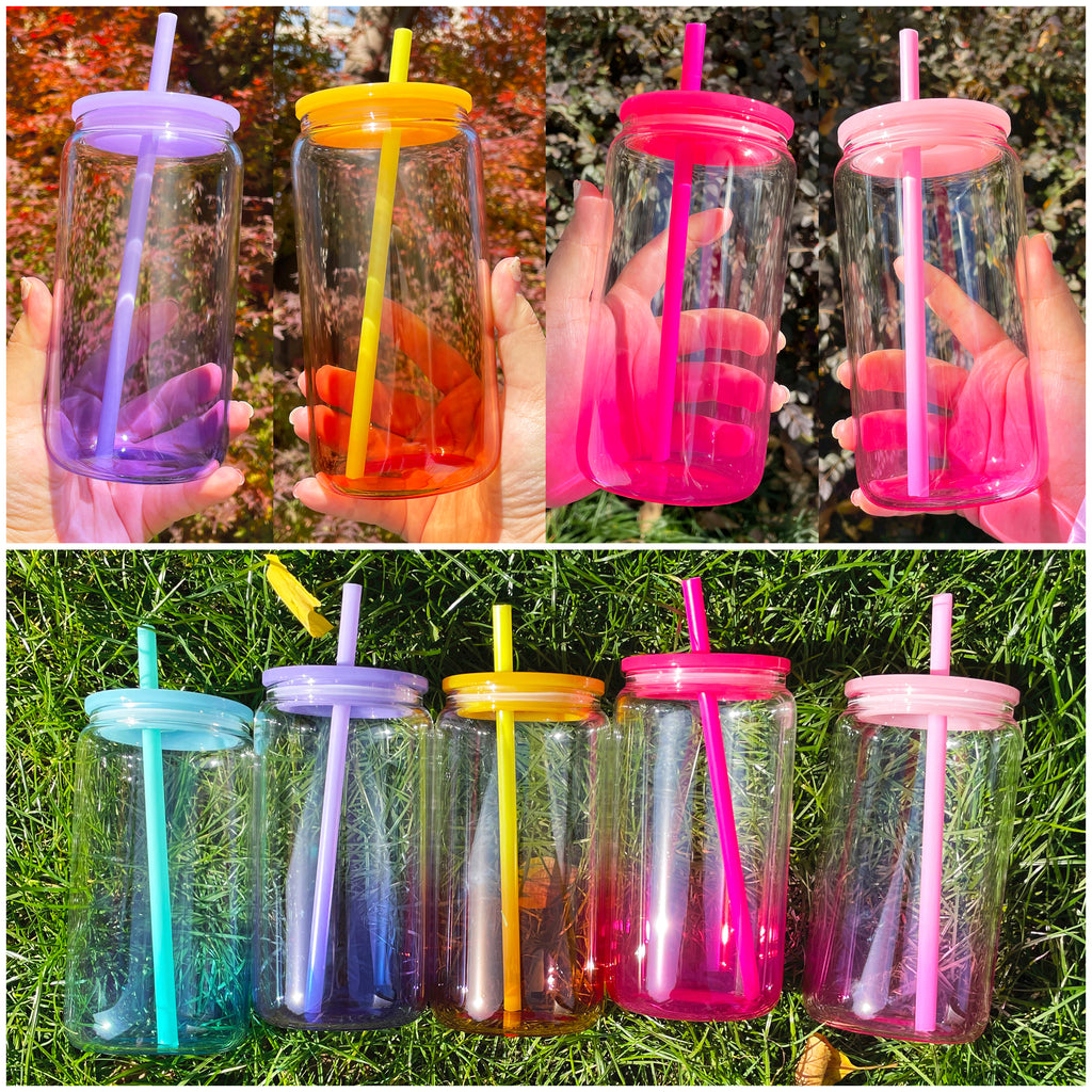 16oz Jelly Ombre Gradient Color Glass Cup Sublimation Blanks