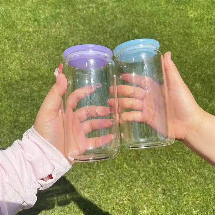 16oz Glass Cans with Color Lids Sublimation Blanks