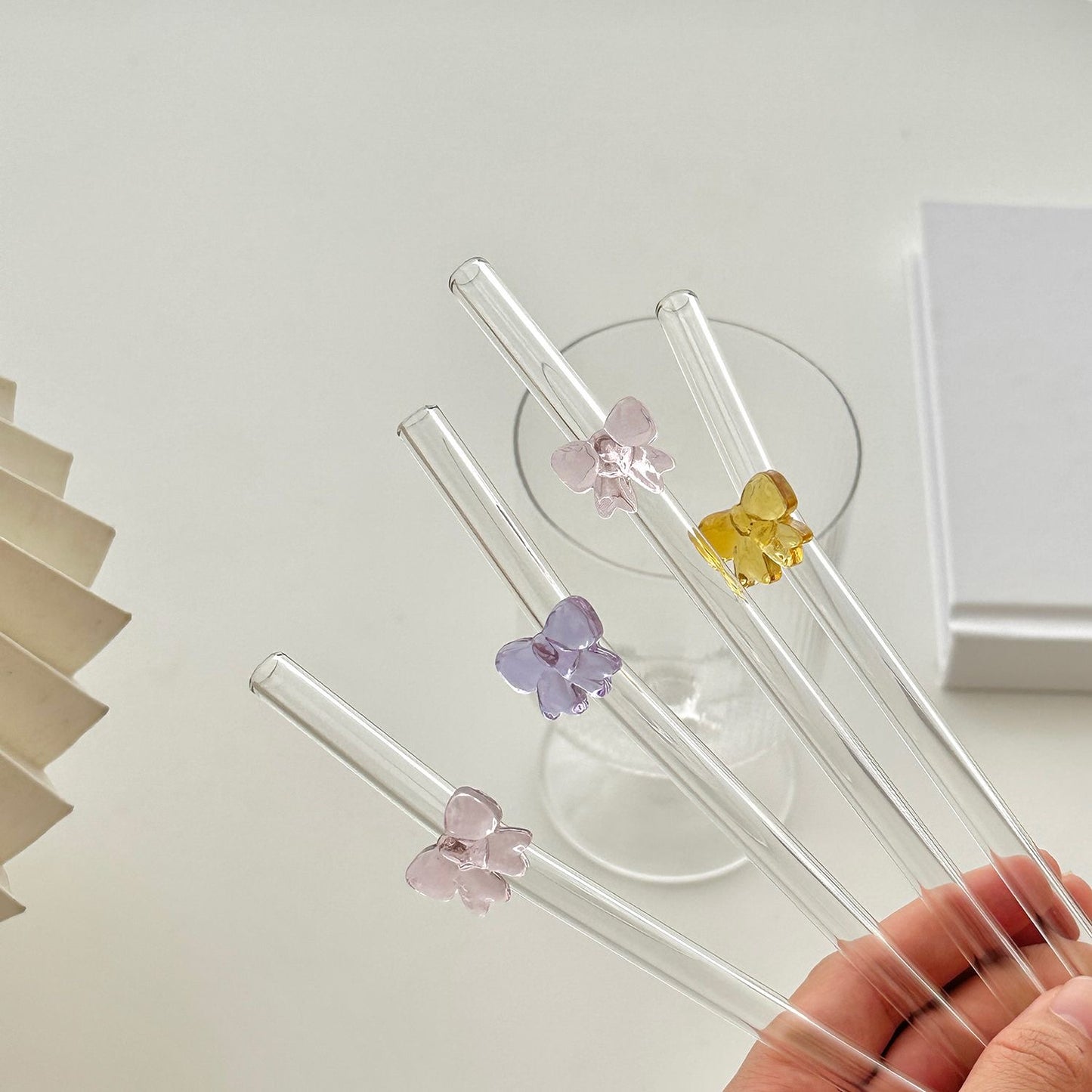 Coquette Bow Bent Glass Straws for Glass Cans