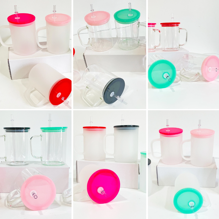 17oz Glass Mug with Color Lids Sublimation Blanks