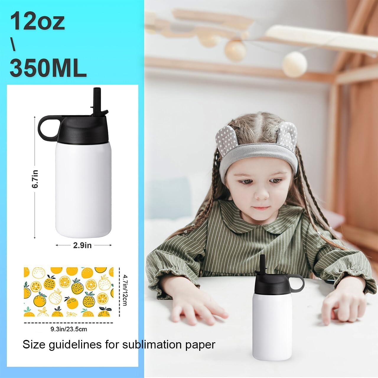 12oz Kids Sport Water Bottle Sublimation Blanks