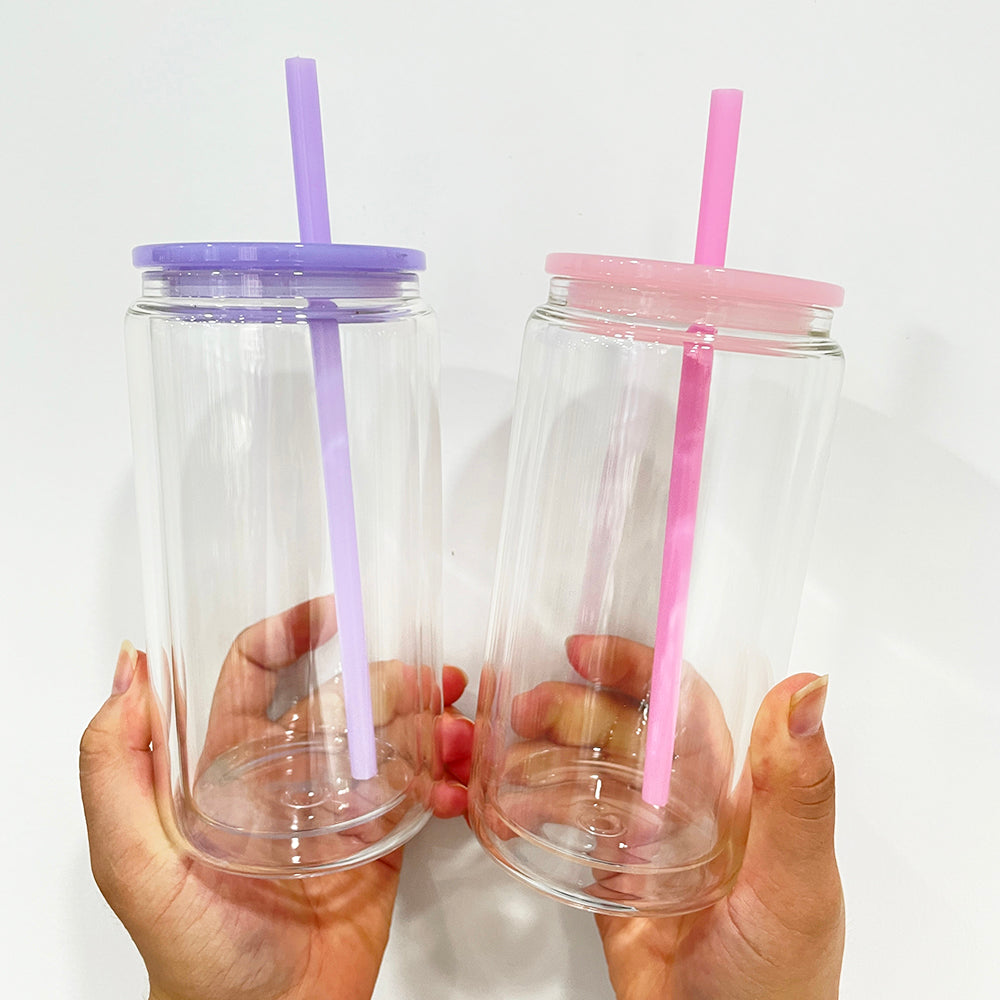12oz/16oz Snow Globe Jelly Ombre Double Wall Glass Can Pre Drilled Sublimation Blanks