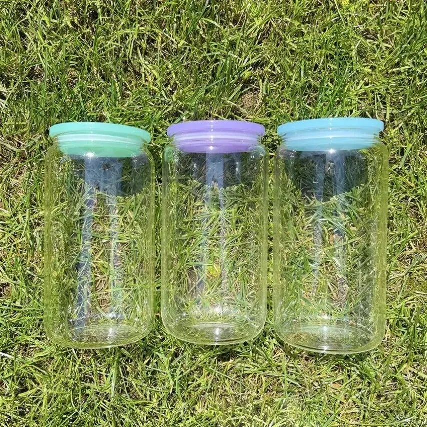 16oz Glass Cans with Color Lids Sublimation Blanks