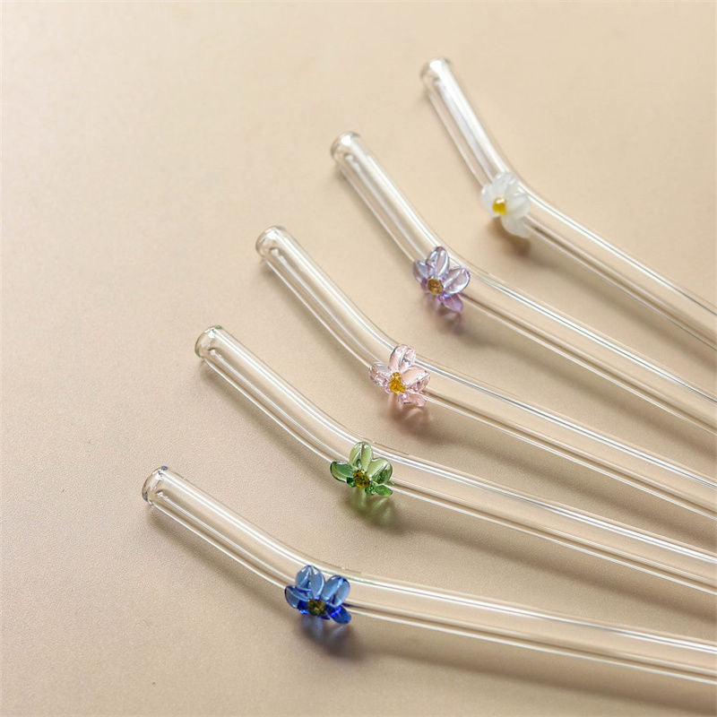Flower Bent Glass Straws for Glass Cans