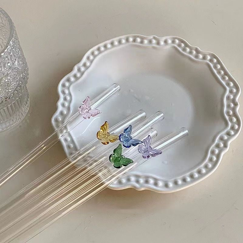 Butterfly Bent Glass Straws for Glass Cans