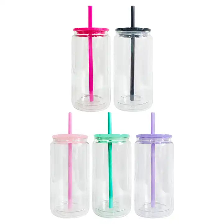 12oz/16oz Snow Globe Jelly Ombre Double Wall Glass Can Pre Drilled Sublimation Blanks