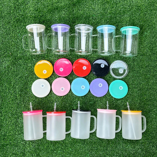 17oz Glass Mug with Color Lids Sublimation Blanks