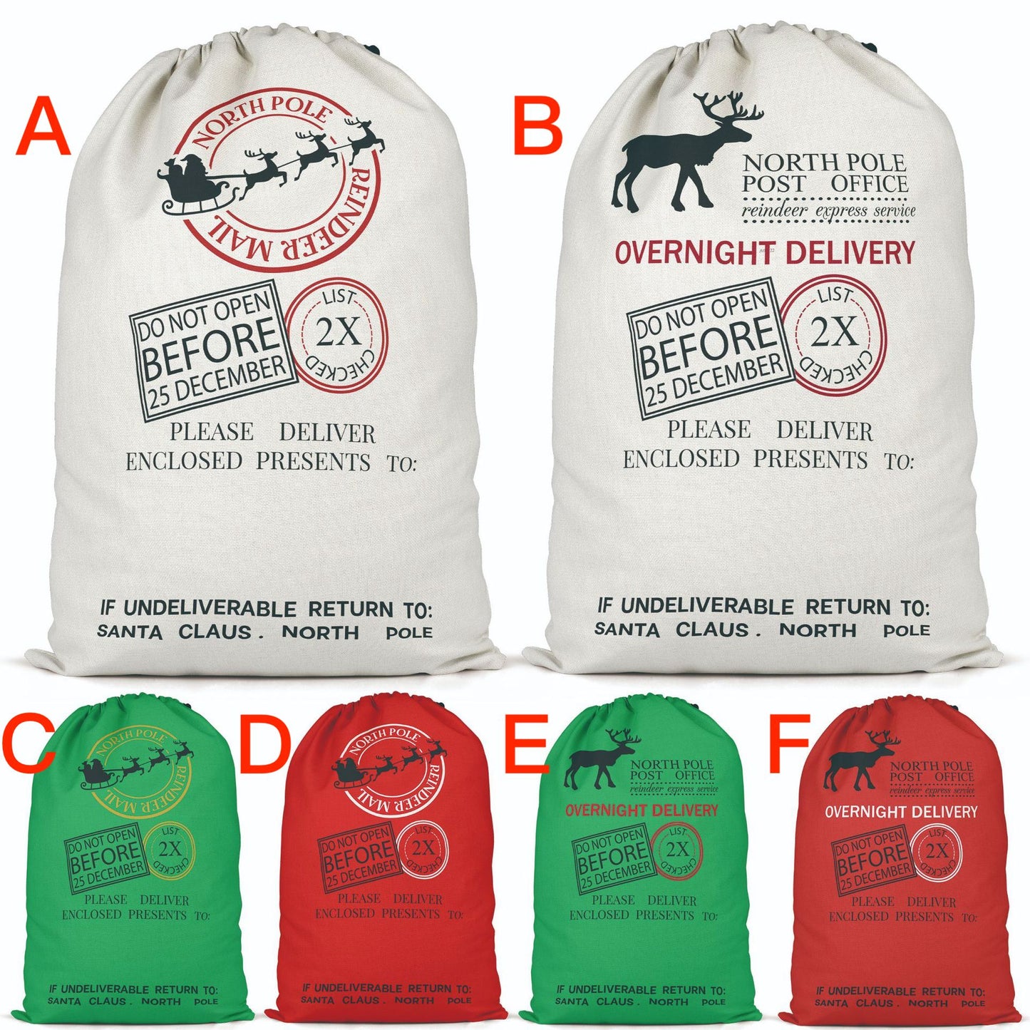 Red Green Personalize Name Christmas Santa Sack Sublimation Blanks