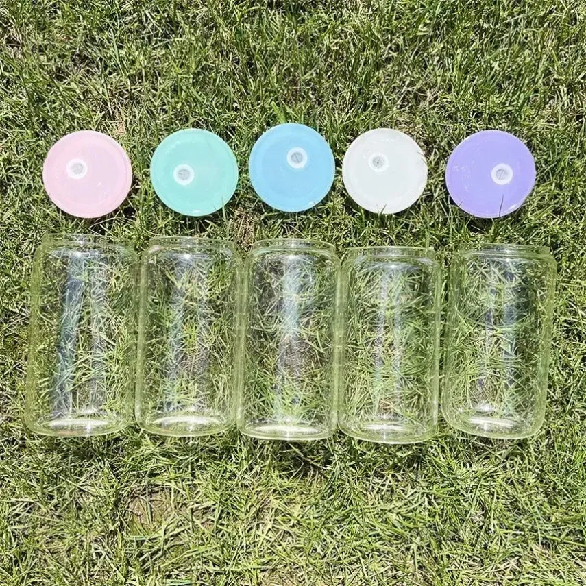 16oz Glass Cans with Color Lids Sublimation Blanks