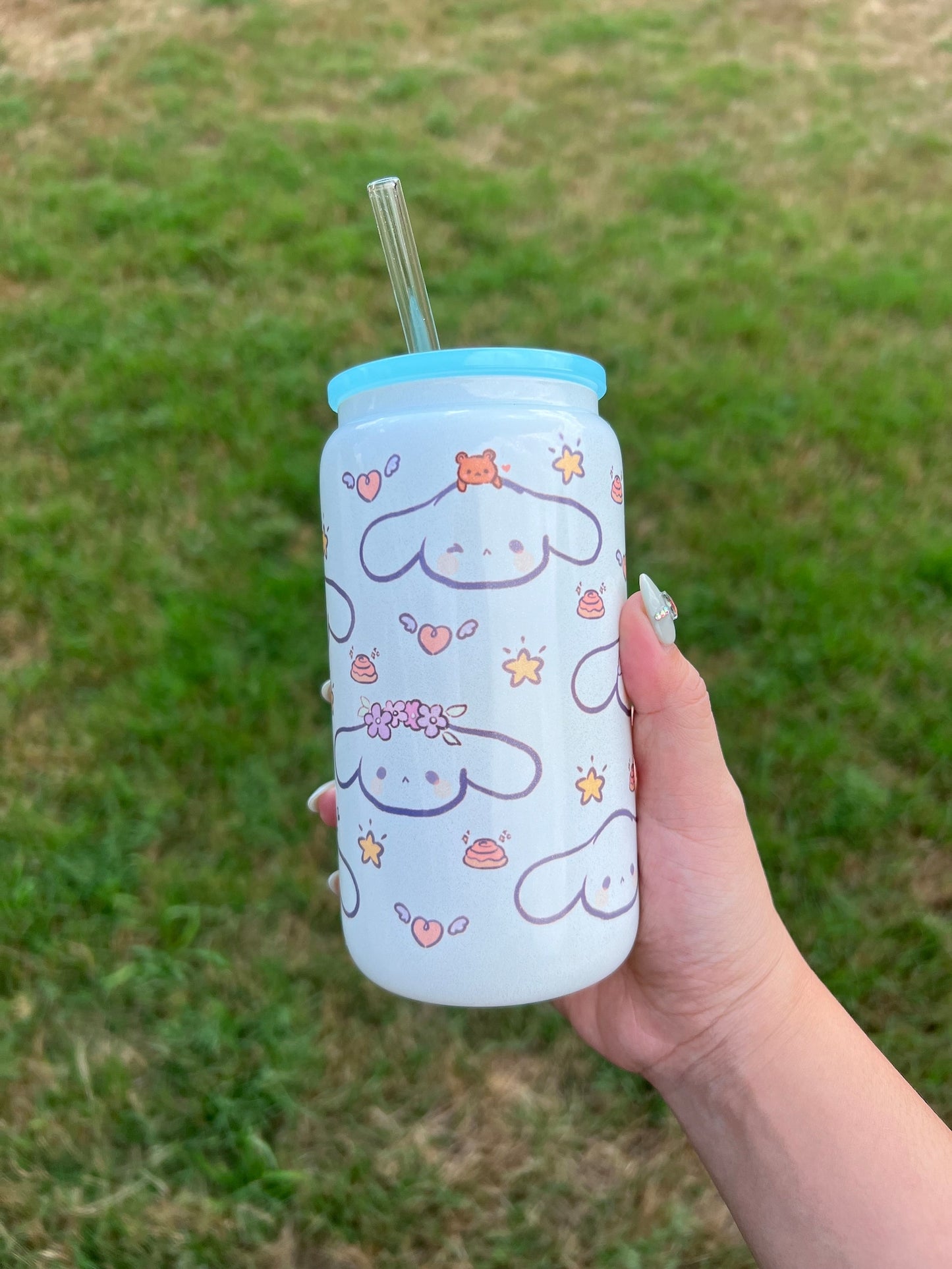 16oz Color Lids Glitter Shimmer Glass Cans Sublimation Blanks