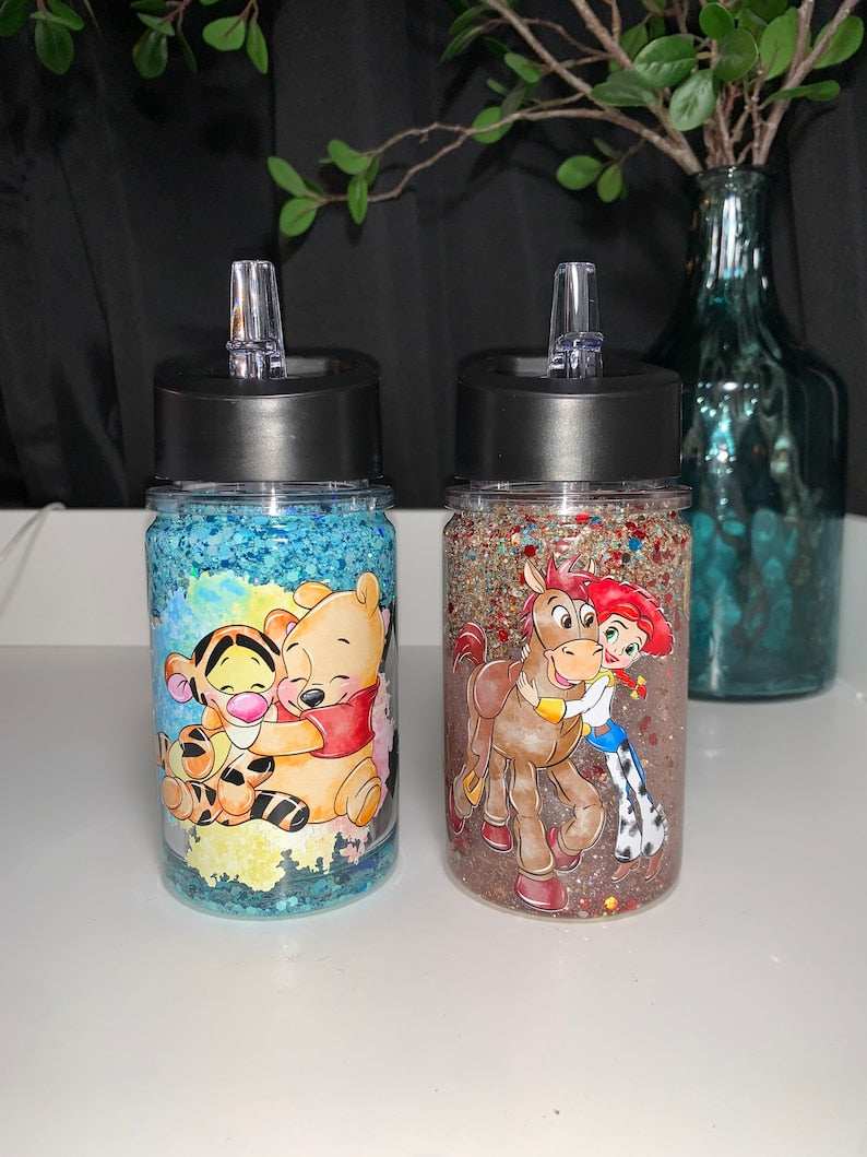 10oz Plastic Snow Globe Double Wall Kids Water Bottles