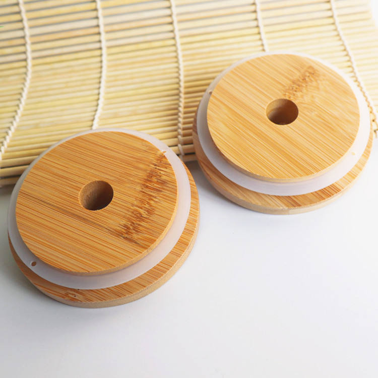 Replacement Bamboo Lids with Straw Hole for Glass Cans
