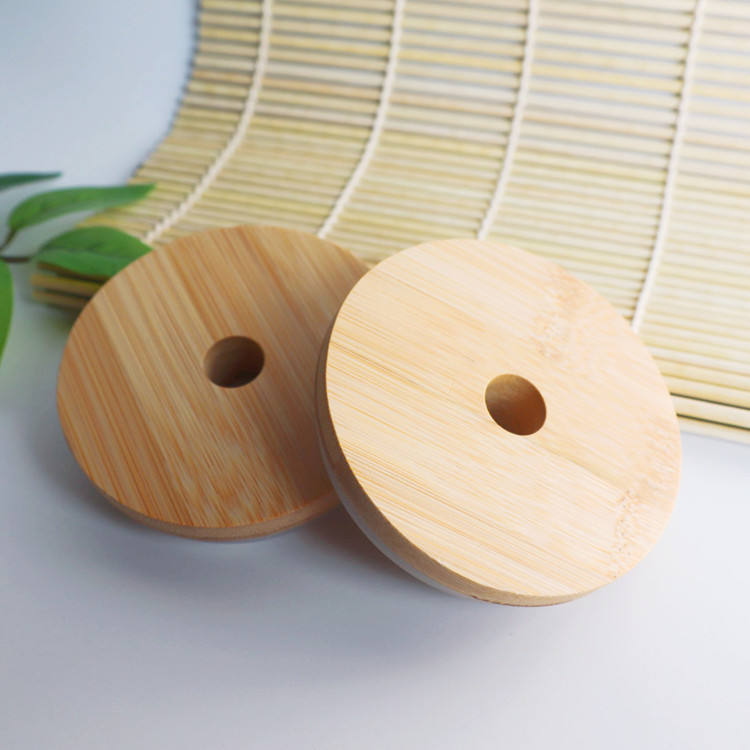Replacement Bamboo Lids with Straw Hole for Glass Cans