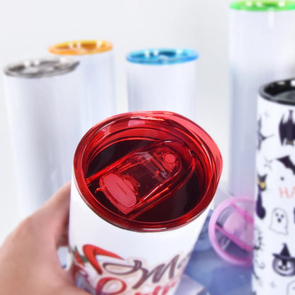 20oz Flat Edge Skinny Tumblers Color Lids Sublimation Blanks