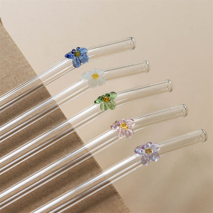 Flower Bent Glass Straws for Glass Cans