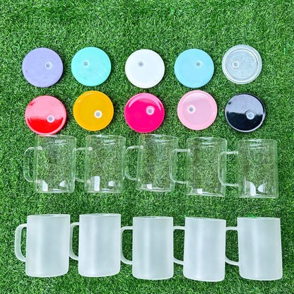 17oz Glass Mug with Color Lids Sublimation Blanks