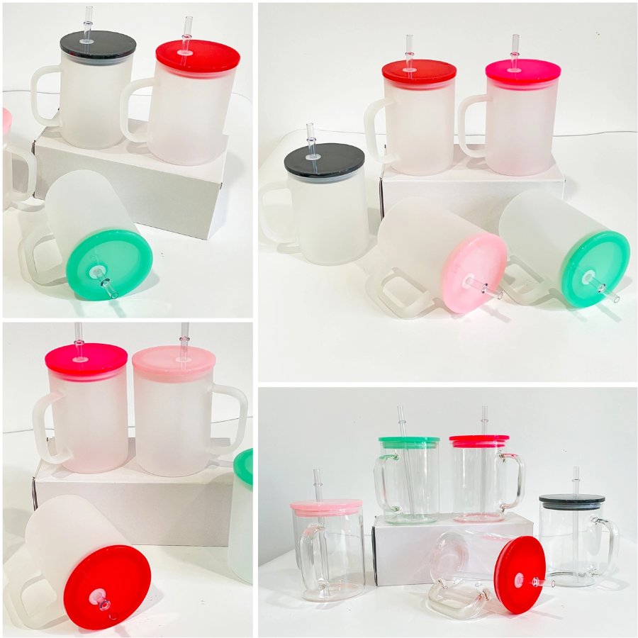 17oz Glass Mug with Color Lids Sublimation Blanks