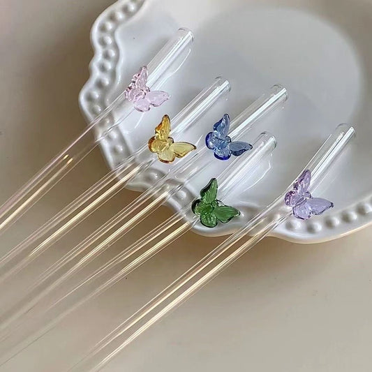 Butterfly Bent Glass Straws for Glass Cans
