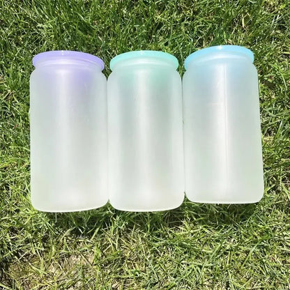 16oz Glass Cans with Color Lids Sublimation Blanks