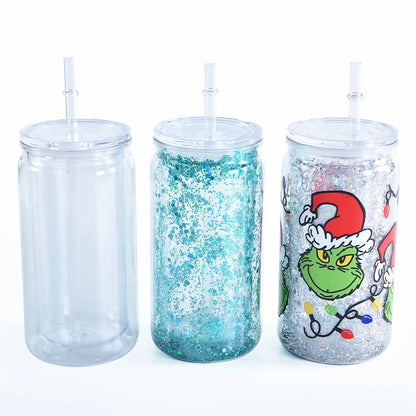 12oz 16oz Plastic Snow Globe Double Wall Acrylic Cups