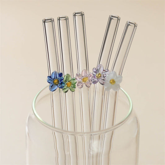 Flower Bent Glass Straws for Glass Cans