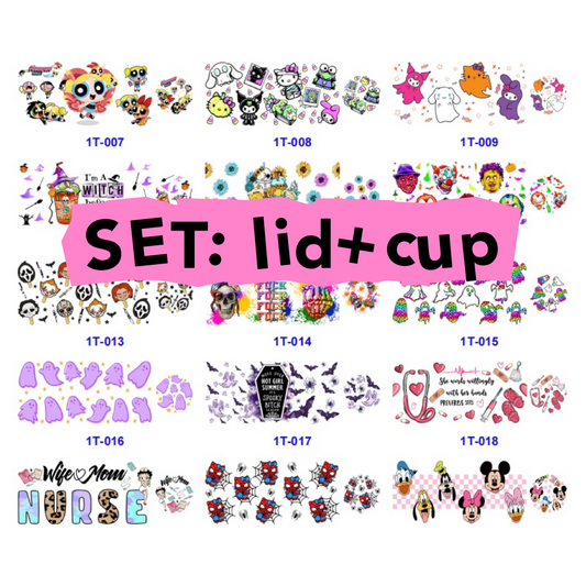 NEW SET: 16oz Lids Decals + Cup Wraps UV DTF Stickers