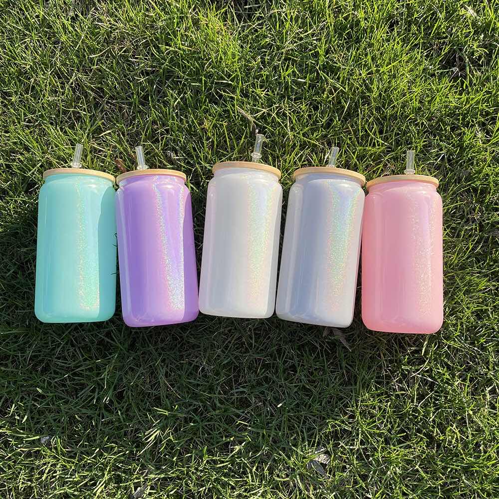 16oz Glitter Shimmer Color Glass Cans Sublimation Blanks