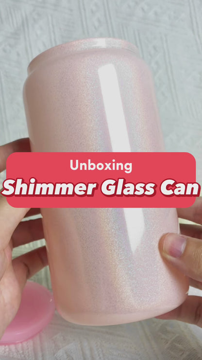 16oz Color Lids Glitter Shimmer Glass Cans Sublimation Blanks