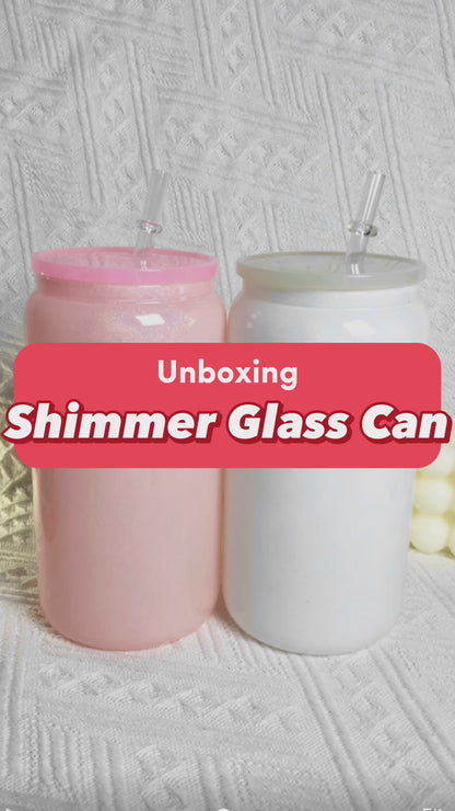 16oz Color Lids Glitter Shimmer Glass Cans Sublimation Blanks